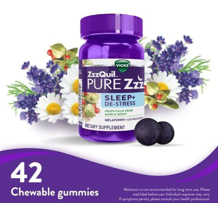 ZzzQuil Pure Zzzs Sleep+ DeStress Gummies, Health & Nutrition, Health