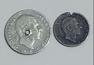 1883 20 Centimos and 1881 10 Centimos Alfonso Spanish-Philippine Silver Coins