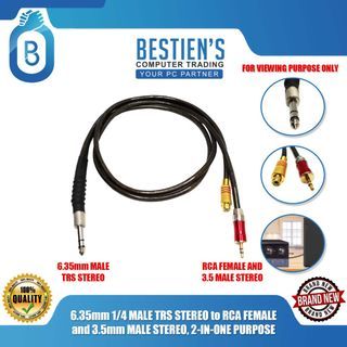 6.35mm 1/4 MALE TRS STEREO to RCA FEMALE and 3.5mm MALE STEREO, 2-IN-ONE PURPOSE
