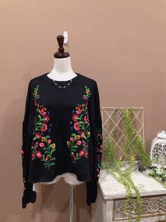 復古刺繡花卉設計寬鬆針織上衣