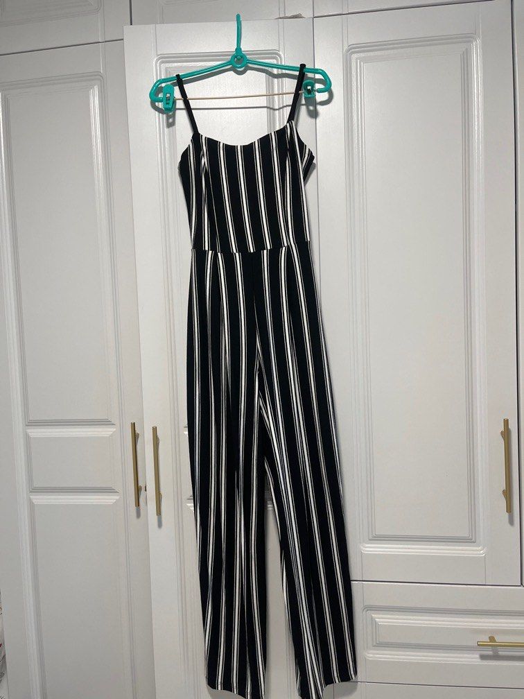 Authentic Bershka striped jumpsuit black white