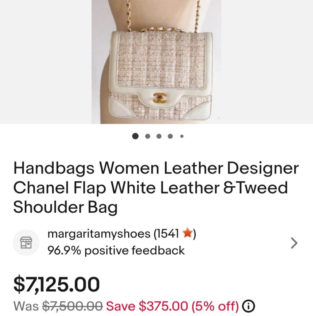 Authentic Chanel white tweed bag on Carousell