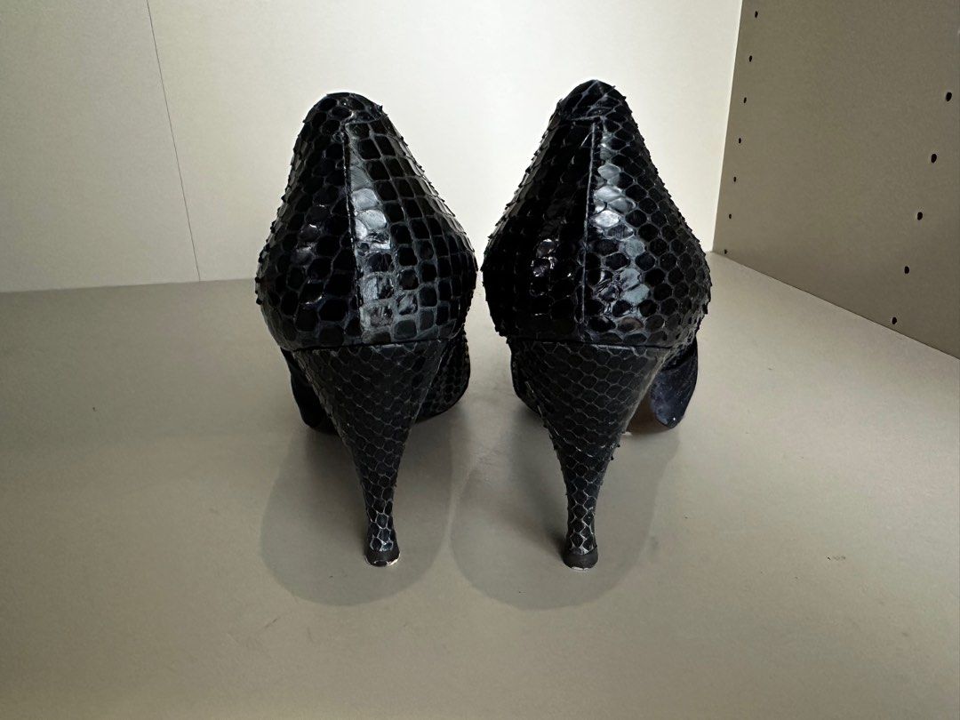 Navy store snakeskin pumps