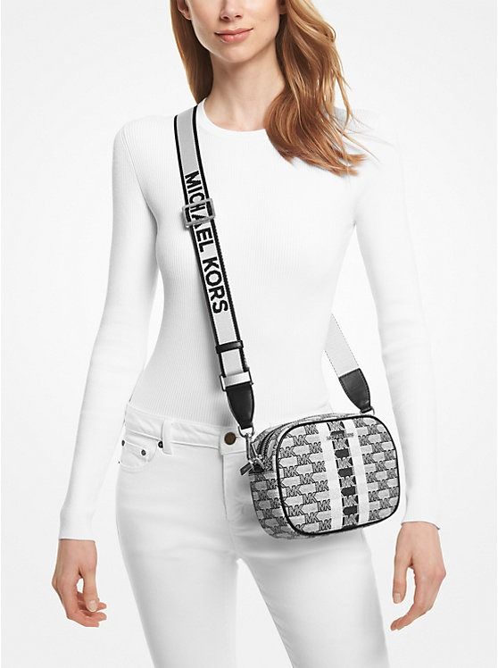 Jet set medium discount logo stripe crossbody bag