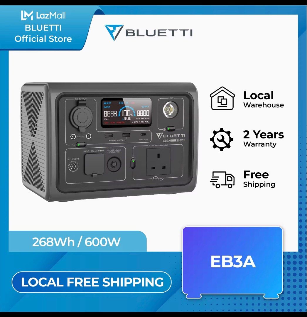 Bluetti EB3A 268wH/600W portable power station, TV & Home