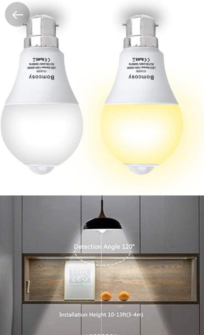 Bomcosy 2 x 13 W B22 LED light bulb smart sensor 100 W equivalent auto On Off for porch garage basement Energy Class A Color Cool White B22