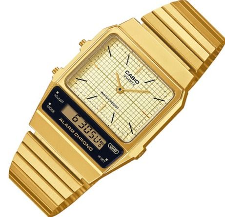 Casio AQ 800 Retro Dual Time Adjustable Gold Stainless Steel Grid Dial Men Watch AQ 800EG 9A AQ 800EG 9ADF SOL2720 Men s Fashion Watches Accessories Watches on Carousell
