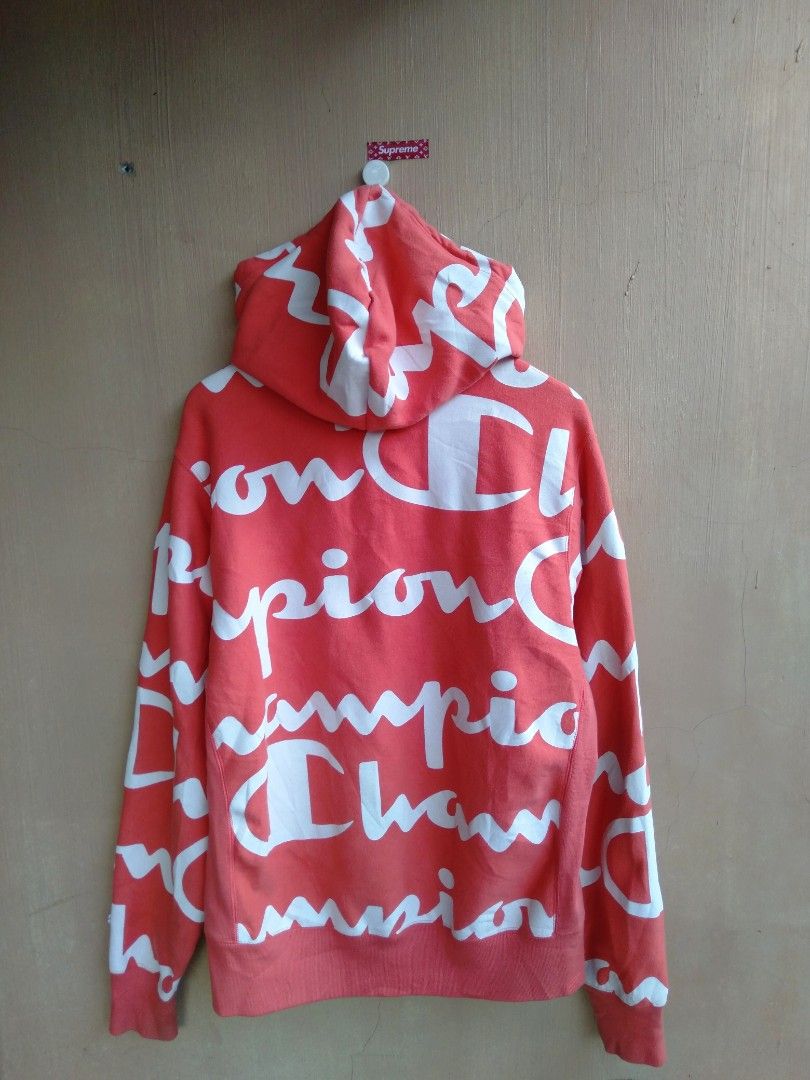 Red champion hoodie all over print top