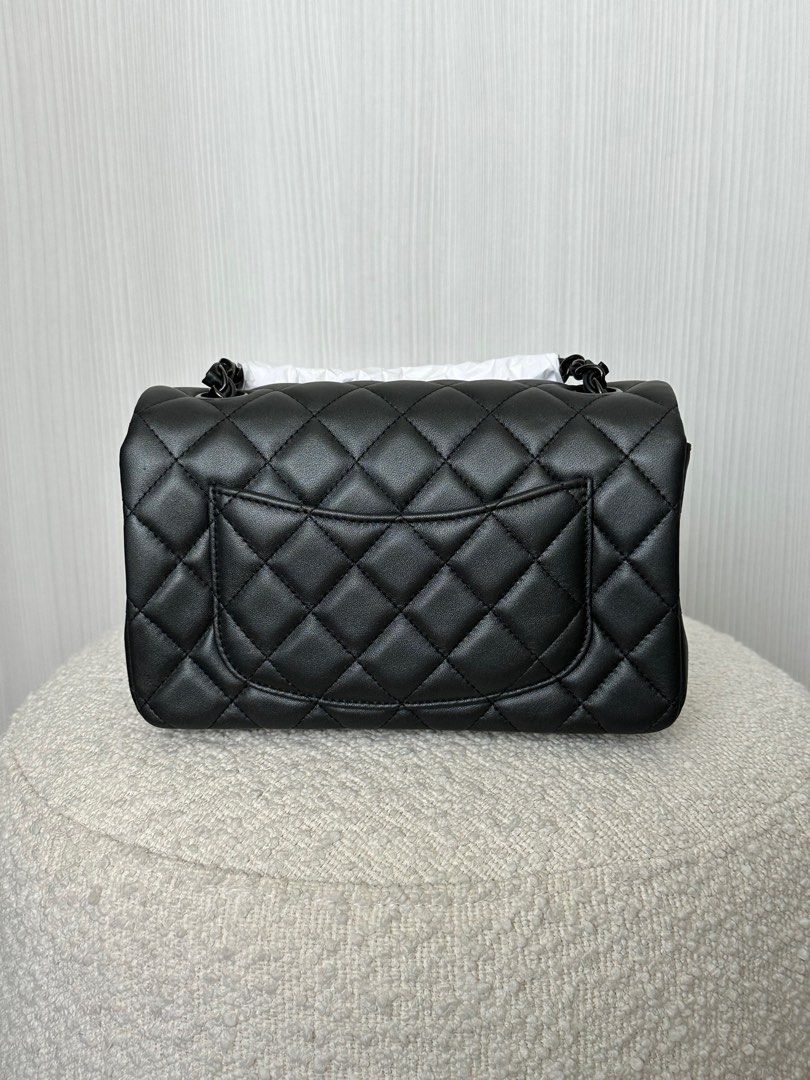 Chanel Mini Rectangle Flap Bag in Pearly lambskin & Black-tone Metal Black
