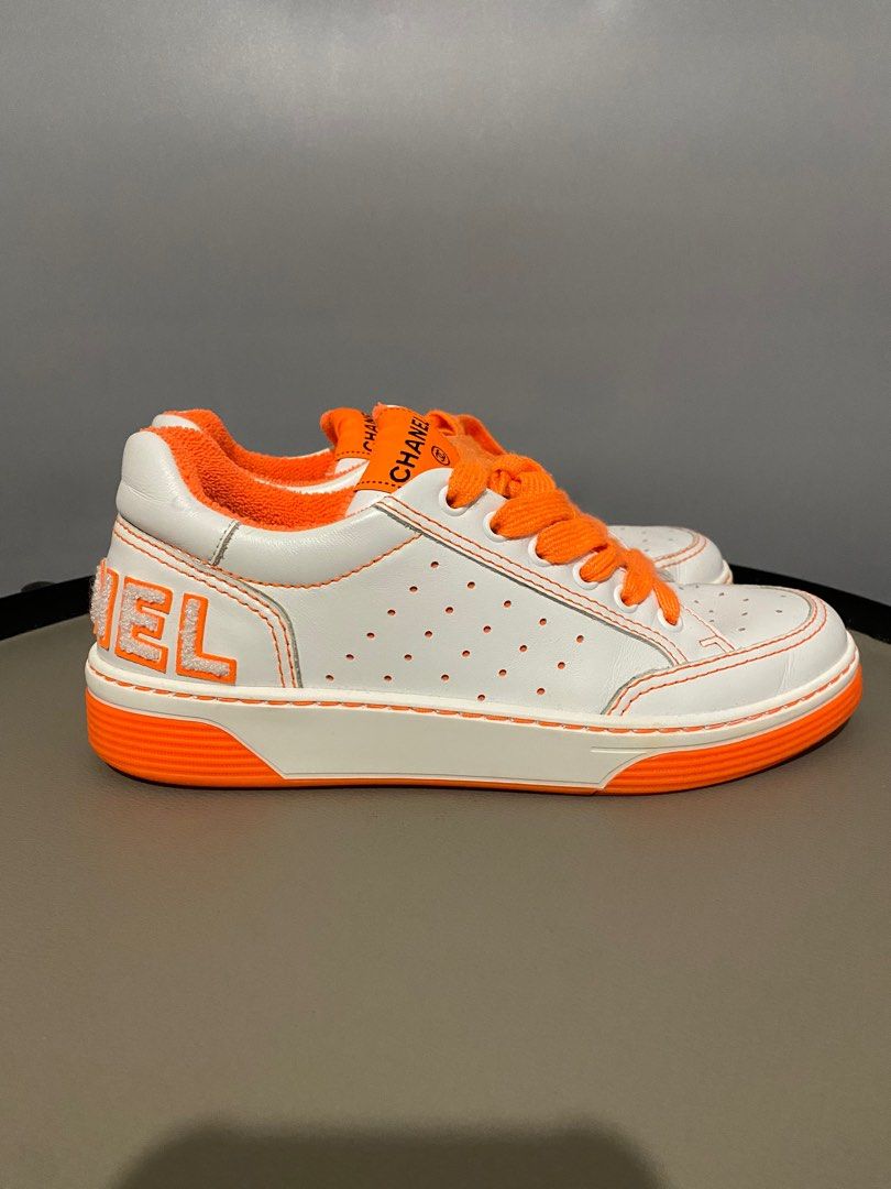Neon orange chanel store sneakers