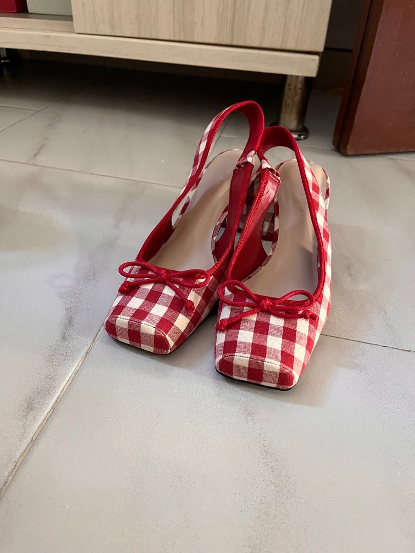 Gingham block heels top