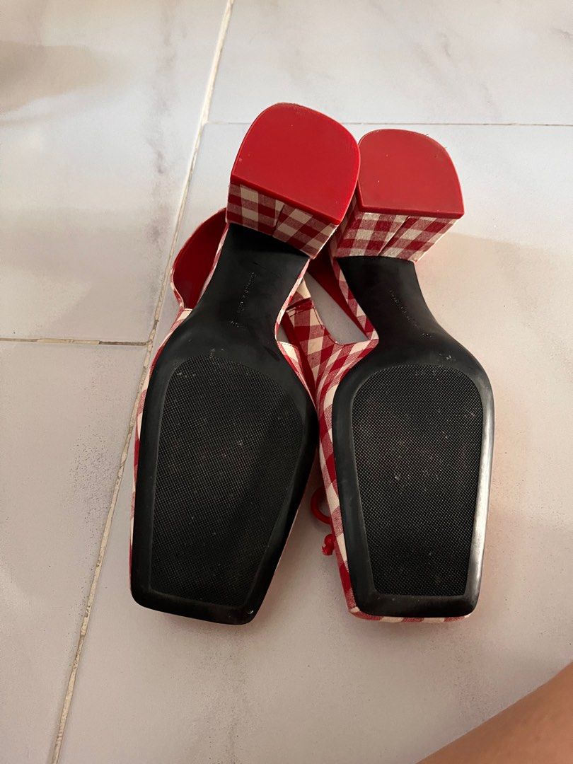 Gingham cheap block heels