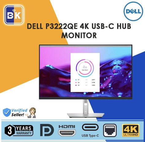 DELL P3222QE 32 吋4K Monitor 內置USB-C Hub, 電腦＆科技, 電腦周邊及