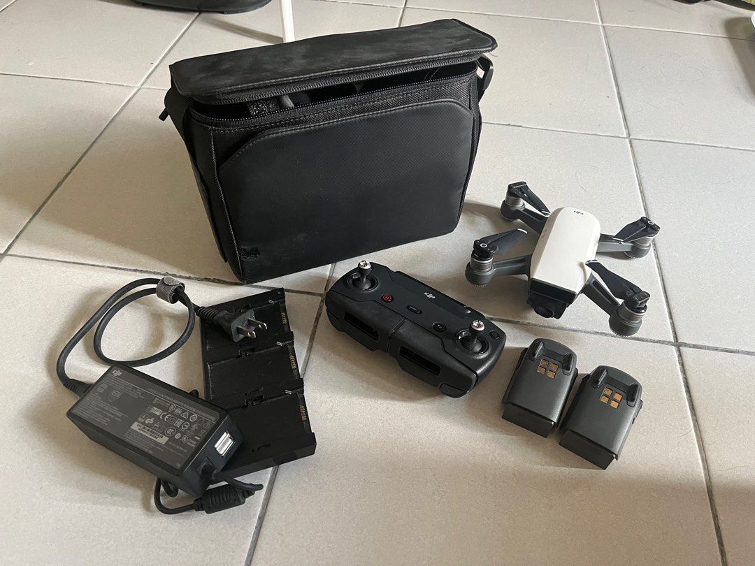 DJI Spark w 2 battery remote charger bag
