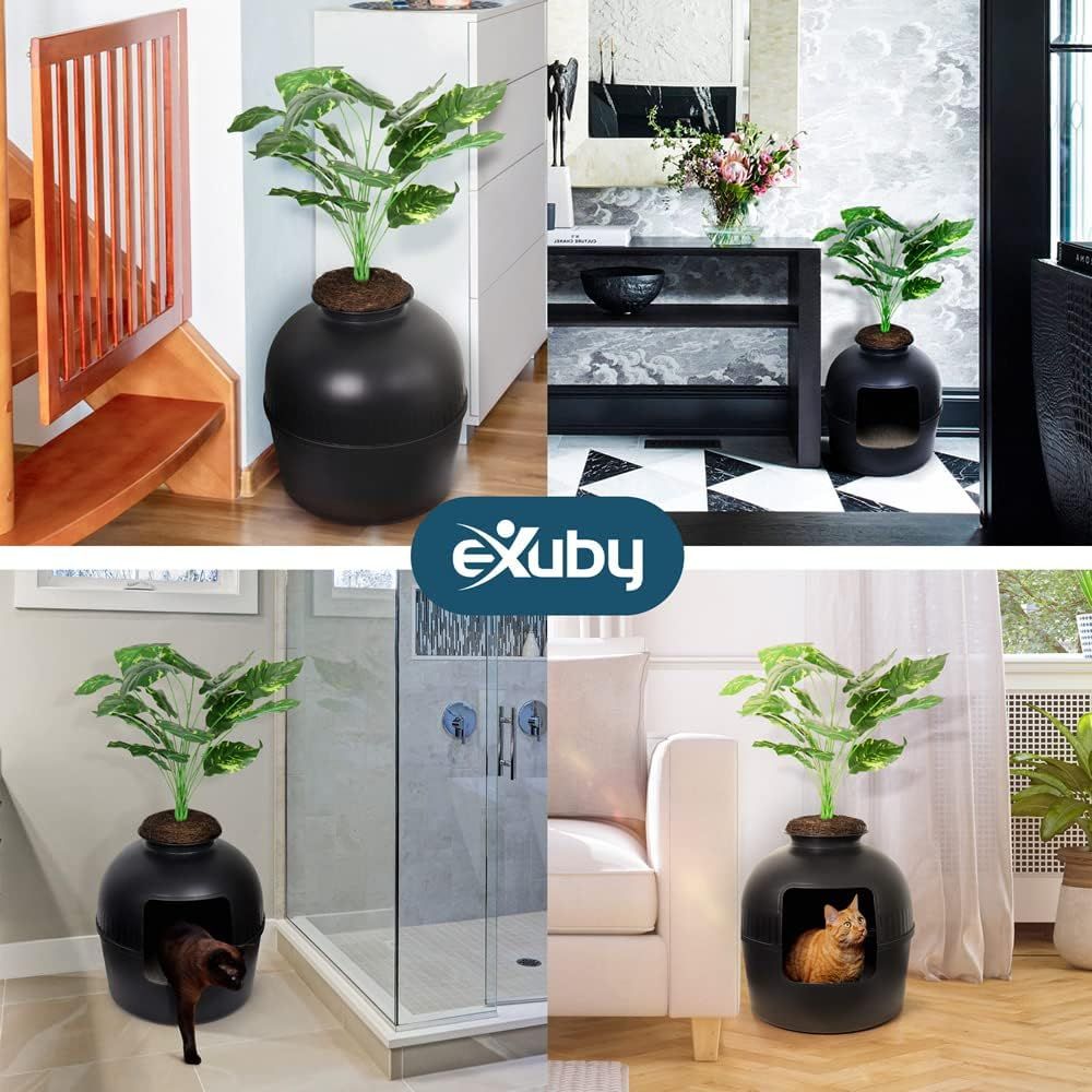 eXuby Hidden Litter Box for Cats Black Planter Furniture Litter Box w