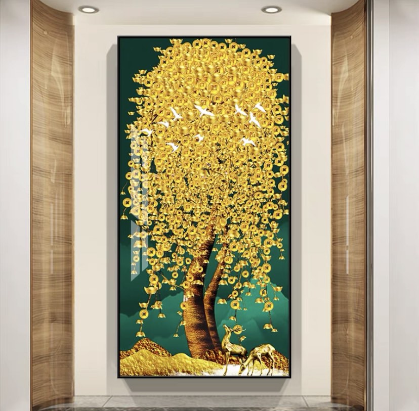 Luxury Gold Frame High Bright Crystal Clear Porcelain Money Tree