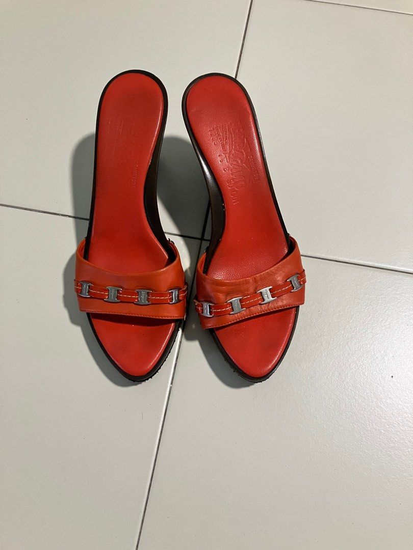 Ferragamo wedge slip on shoes heels. Unique and rare. Used. Orange