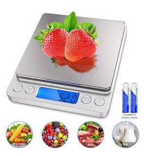Digital rechargeable kitchen scale 5kg x 0.1g multifunctional red weighing  pan scale with LCD backlight display and large tray for cooking and baking  