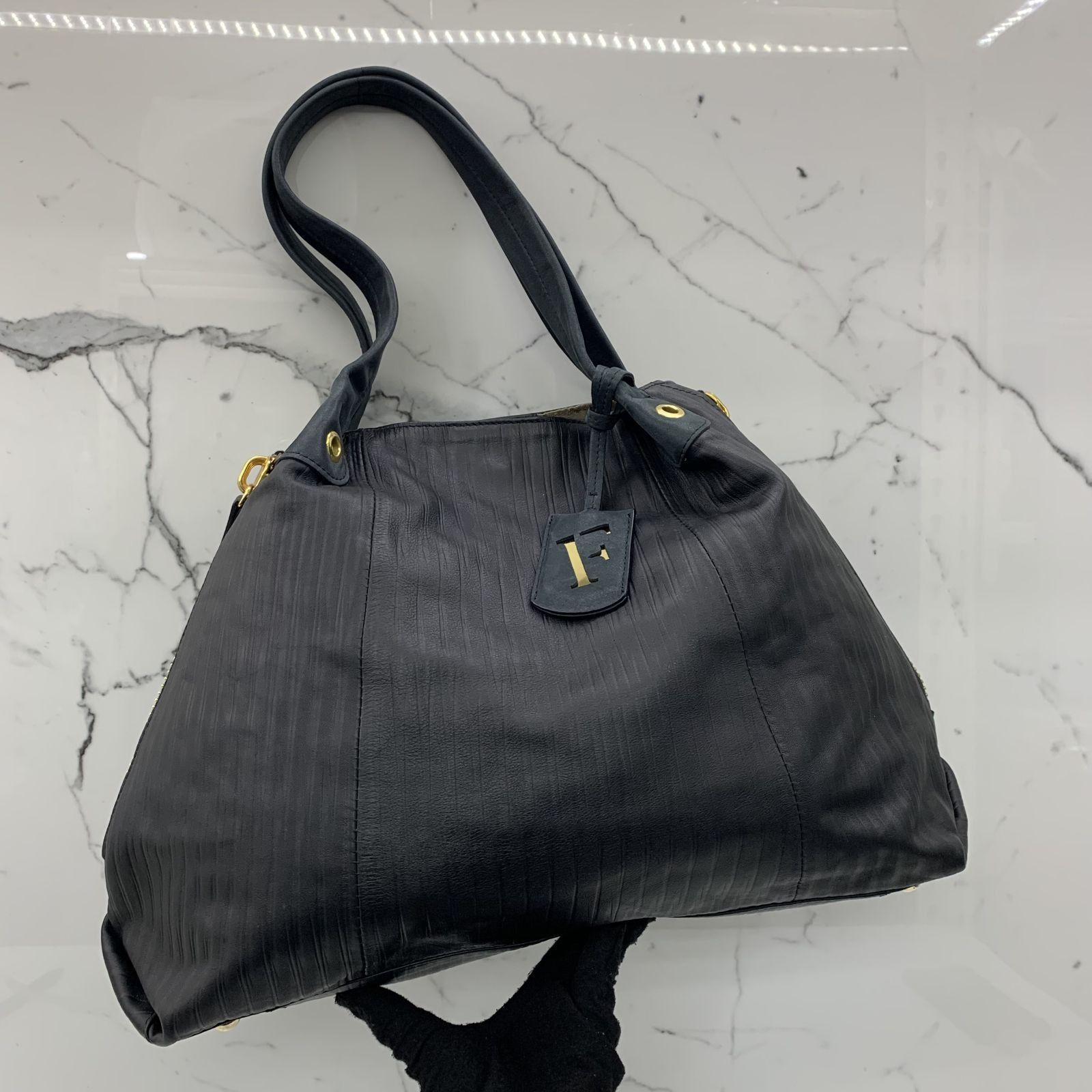 Furla black leather tote bag on sale