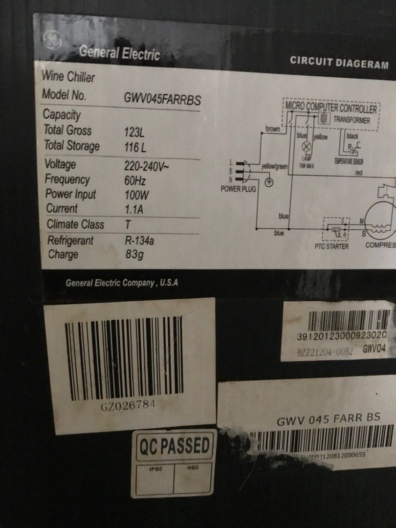 GE Wine chiller Model GWV045 FARR BS, TV & Home Appliances, Kitchen