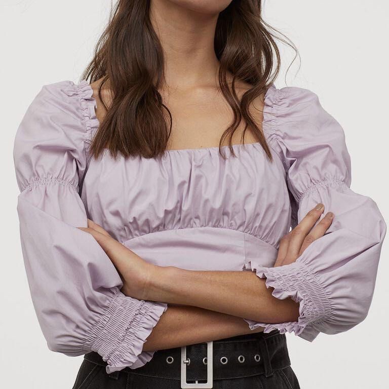 h m lilac puff sleeve top Women s Fashion Tops Blouses on Carousell