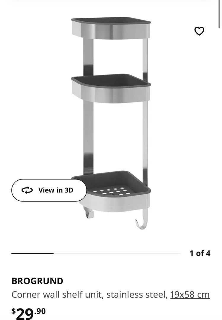 Ikea BROGRUND corner wall shelf unit, Furniture & Home Living, Bathroom