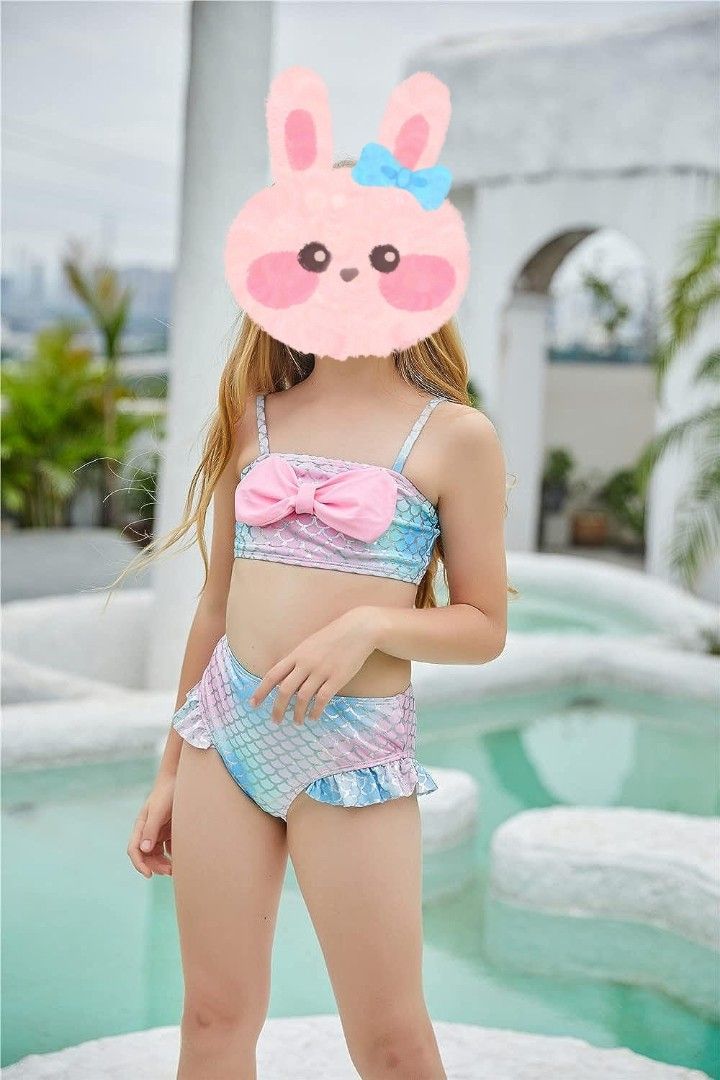 Kids Mermaid scales print ruffled bikini set SIZE 130 FREE MAIL