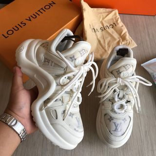 Louis Vuitton White/Gold Nylon and Foil Leather Arclight Low Top