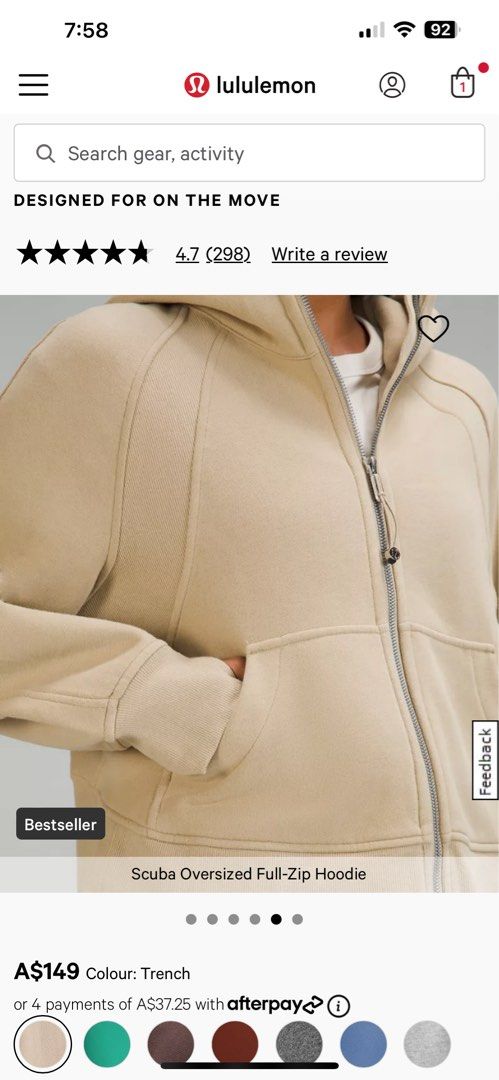 Lululemon scuba oversized full zip hoodie, Women's Fashion