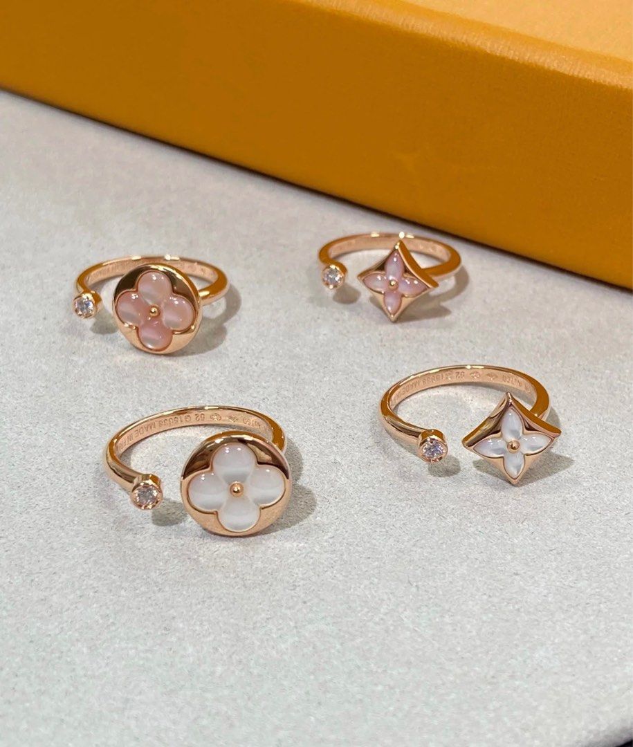 Louis Vuitton Idylle Blossom Two-Row Ring, Pink Gold and Diamonds. Size 58