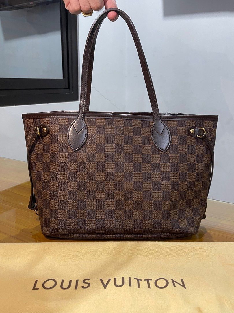 LV Neverfull PM Size in Damier Ebene Canvas, Luxury, Bags
