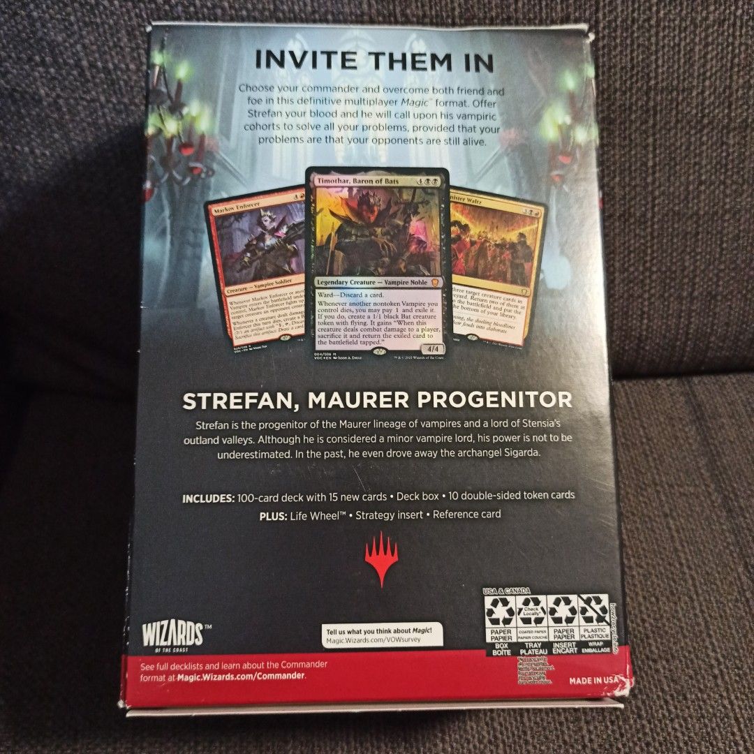 Magic: The Gathering Innistrad: Crimson Vow Commander Deck Vampiric Bloodline MTG EDH Precon, Hobbies & Toys, Toys & Games on Carousell Magic: The Gathering Innistrad: Crimson Vow Commander Deck Vampiric Bloodline MTG EDH Precon, Hobbies & Toys, Toys & Games on Carousell