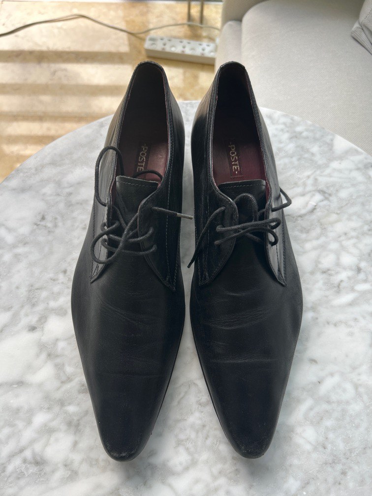 Mens black leather pointed shoes clearance