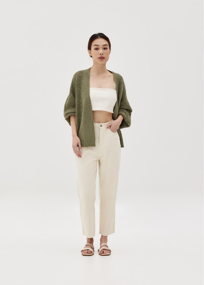 Nadeline Pointelle Knit Puff Sleeve Cardigan