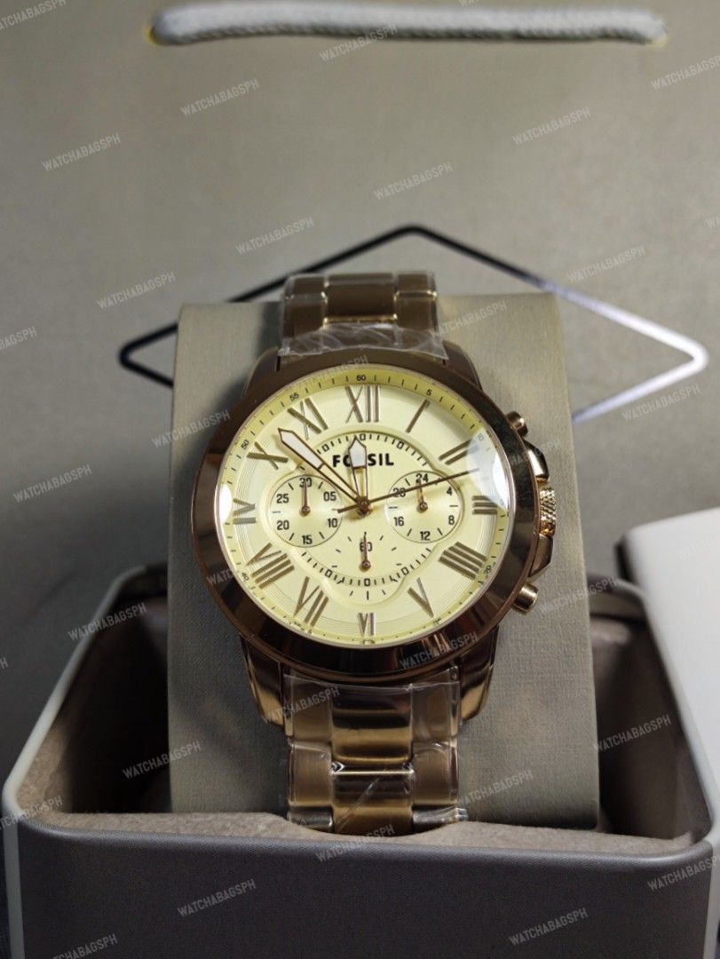 Original Fossil FS4814 Grant Champagne Dial Chronograph Watch 44mm