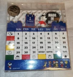 Original Japan Peanuts Marimo Craft Blue Snoopy Joe Cool Block Perpetual Calendar