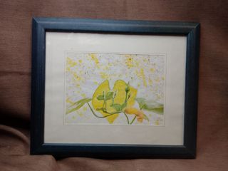 Original Watercolor Painting by MG in Blue Green  Wooden Frame