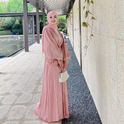 Pink Satin Cardigan Abaya Women s Fashion Muslimah Fashion