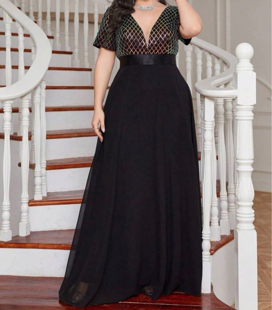 Long gown 2024 black for chubby