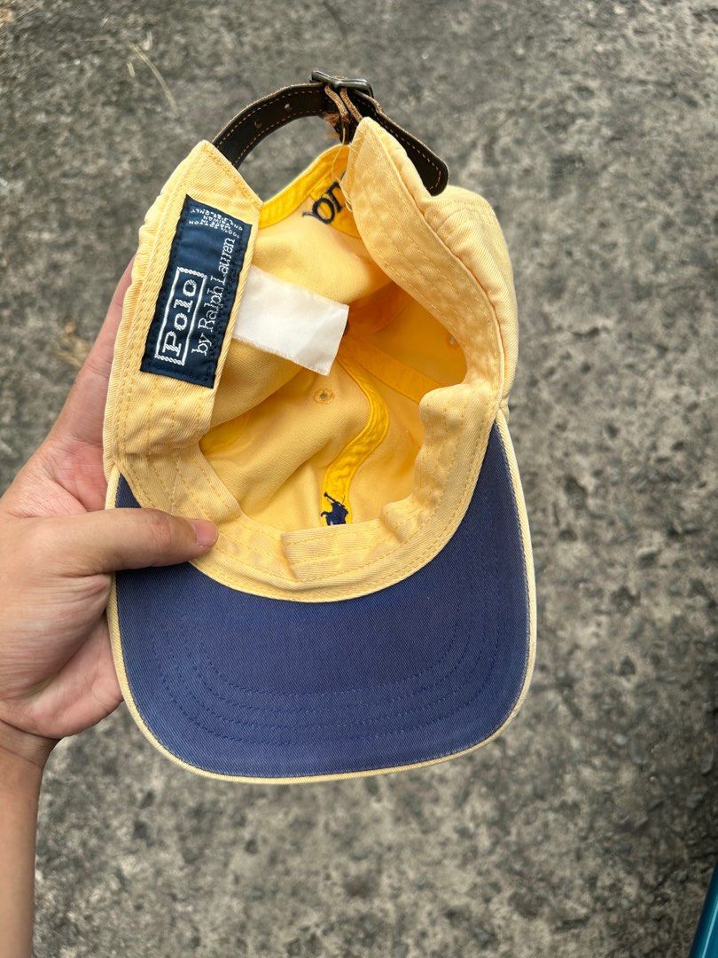Yellow polo hat with leather sale strap