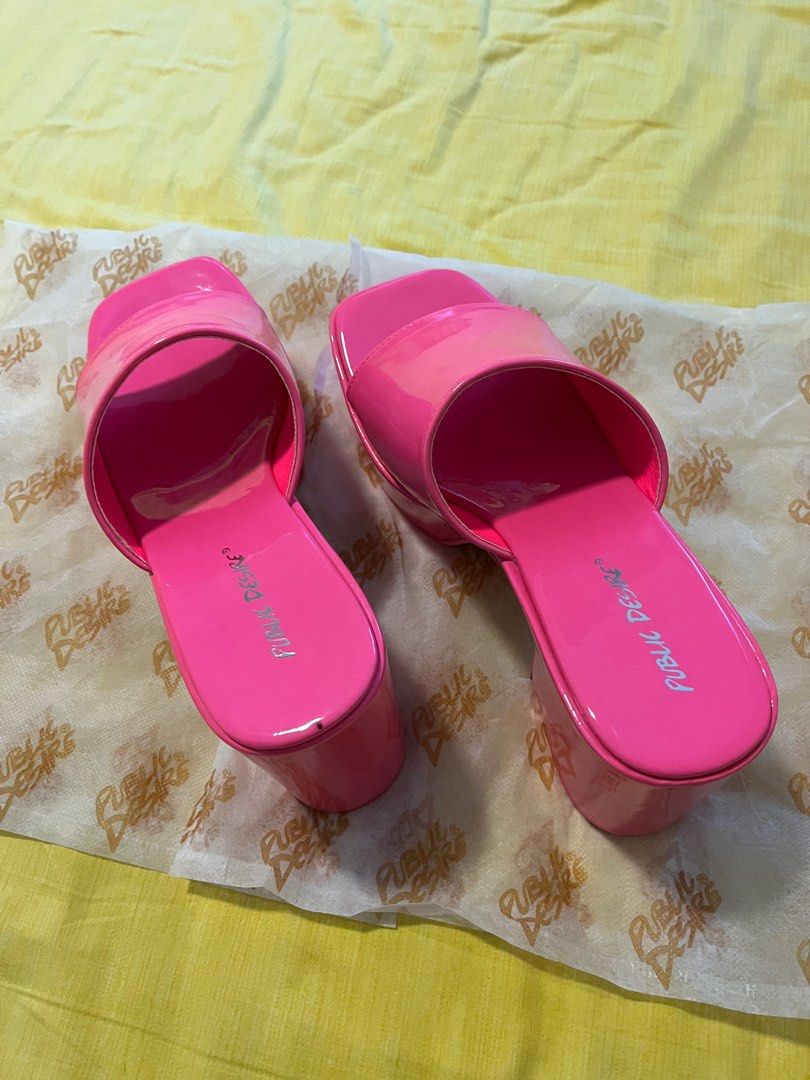 Public Desire Hot Pink Patent Platform Heels Mules Women s