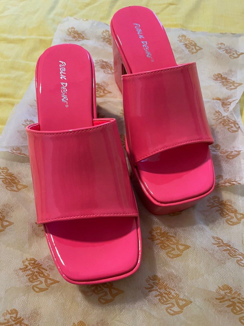 Public Desire Hot Pink Patent Platform Heels Mules Women s