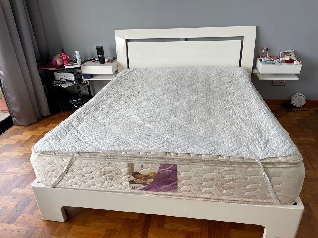 Queen bed with mattress, Furniture & Home Living, Furniture, Bed Frames