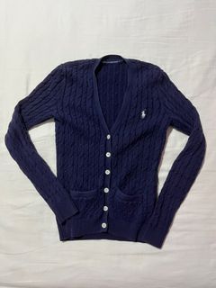 Ralph Lauren v neck navy cable knit cardigan sweater