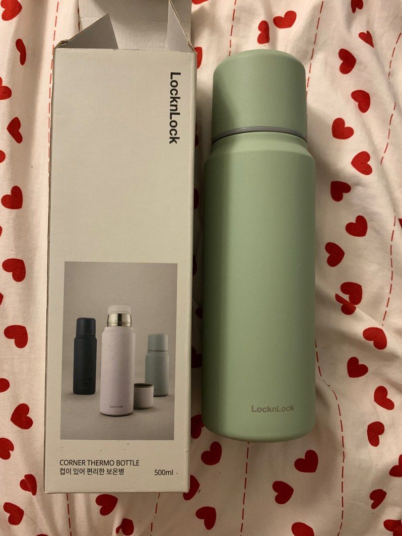 Sage green tumbler (LocknLock Corner Thermo Bottle, 500ml) on Carousell