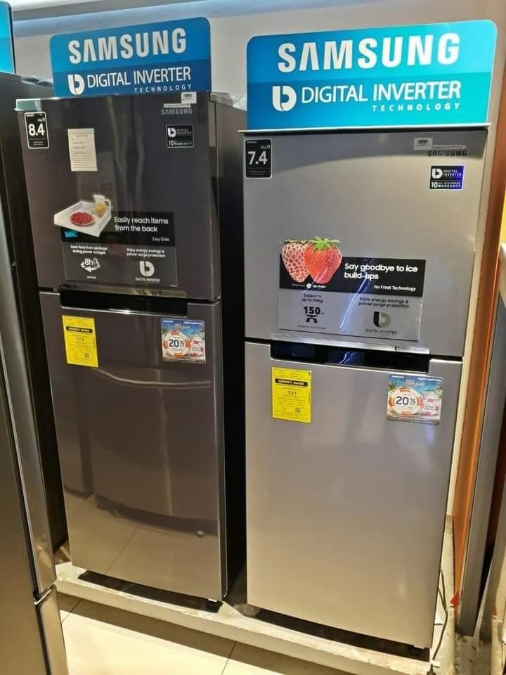 SAMSUNG TWO DOOR REF (Category: Refrigerators and Freezers) located in Manila. Submitted by rhonrhon25 (Listing ID 1247175585, Image 2). Description: SAMSUNG!! TWO DOOR! 7.2cuft" RT20FARVDSA - 16,690 8.4cuft" RT22M4033UT - 19,490 9.1cuft" RT25FARBDUT - 20,990 10.8cuft" RT31CG5424S9TC - 22,590 TWIN COOLING! 12.3cuft" RT35CG5444S9TC - 26,990 12.3cuft" RT35CG544B1TC - 28,800 14.7cuft" RT42CG6422S9TC - 36,200 BOTTOM FREEZER! 9.9cuft" RB27N4020S9 - 24