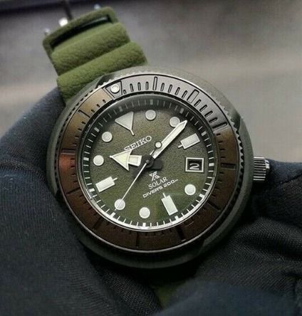 Seiko SNE535P1 Prospex Tuna Solar Powered Green Silicone Strap