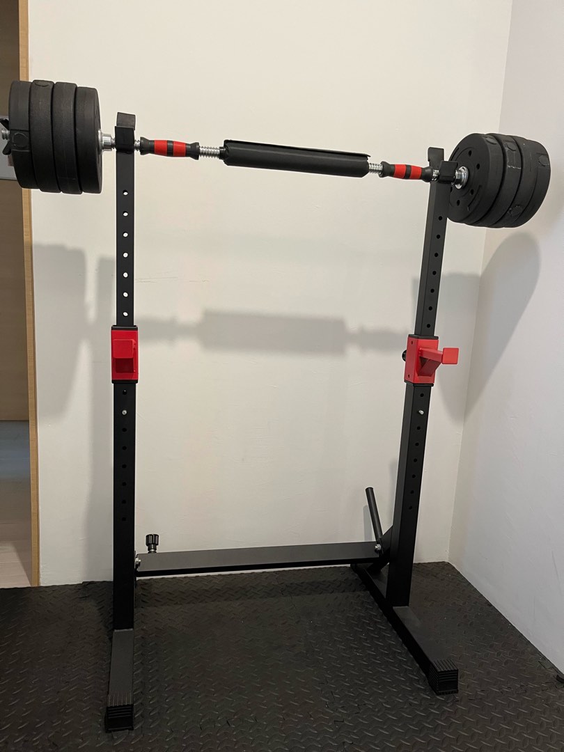 Squat Rack + Barbell + Weights, Sports Equipment, Exercise & Fitness