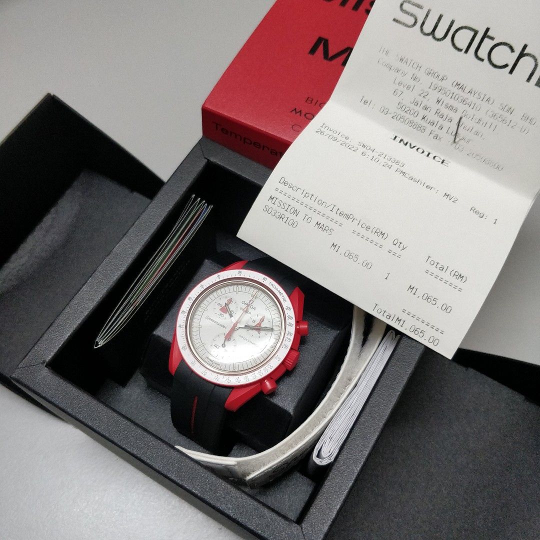 Swatch × Omega Bioceramic Moonswatch Mission To Mars with Black Rubber  Strap SO33R100