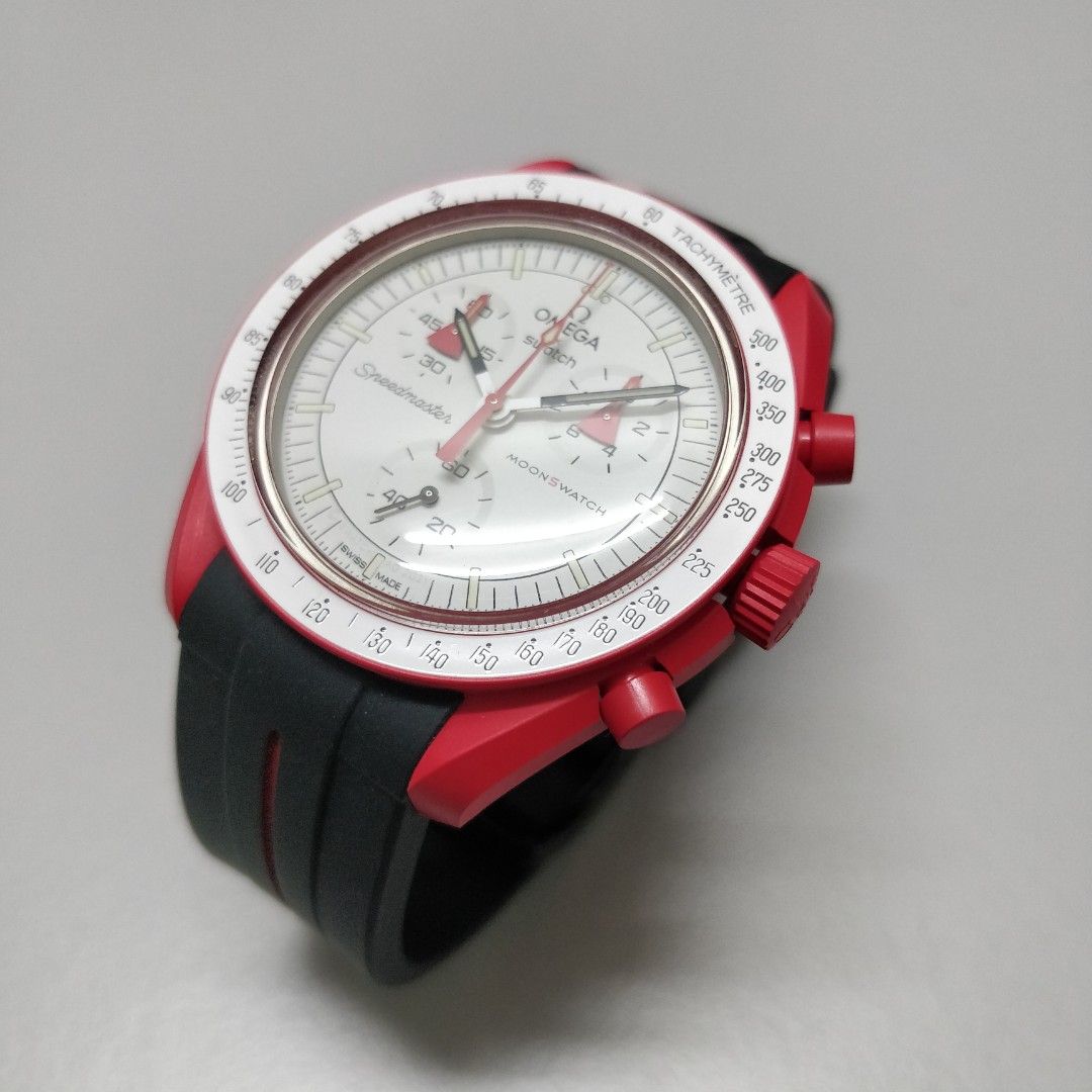 Swatch × Omega Bioceramic Moonswatch Mission To Mars with Black Rubber  Strap SO33R100